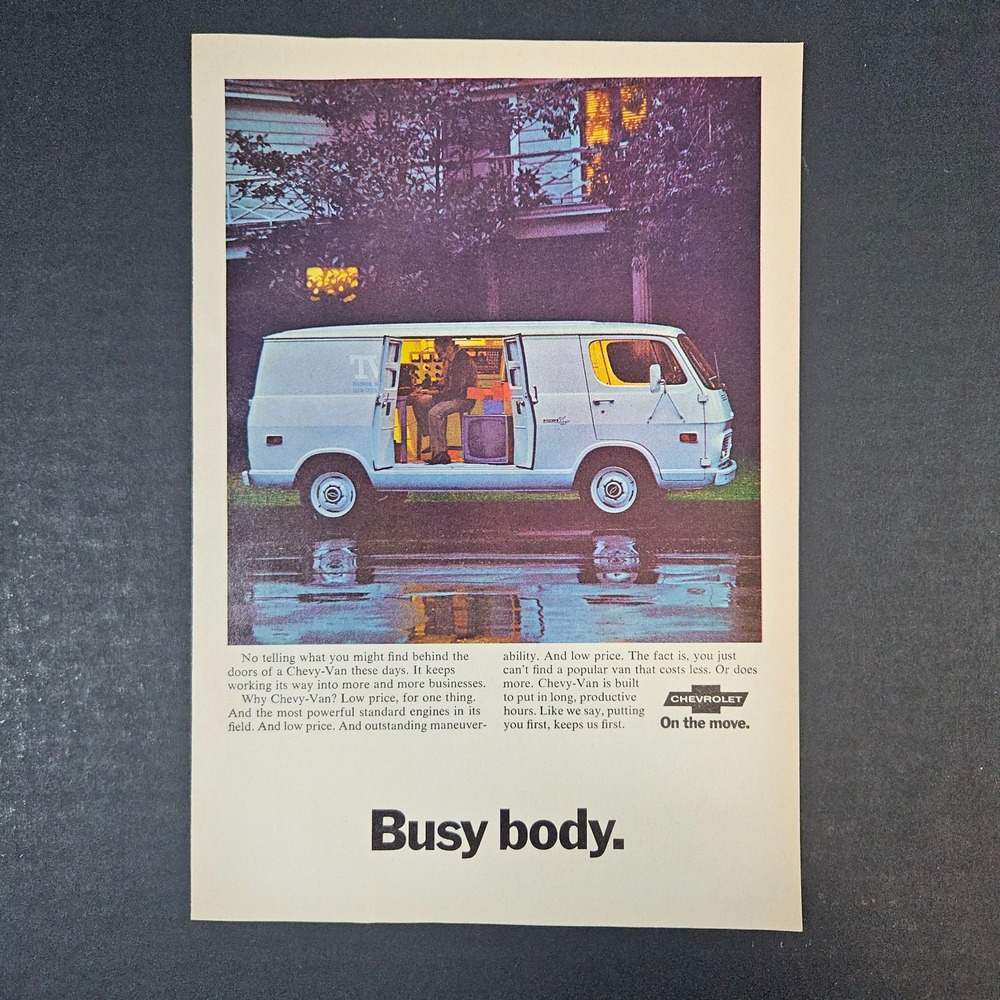 1969 Chevrolet Chevy Van Busy Body Vintage Print Ad Surveillance Radio/TV GM